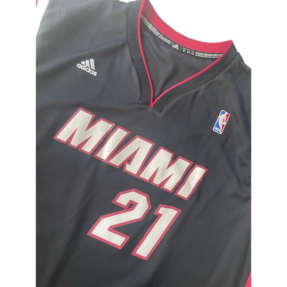 ADIDAS NBA MIAMI HEAT JERSEY HASSAN WHITESIDE #21 BLACK SCREEN Sz XL 2013 MADE - Picture 13 of 15
